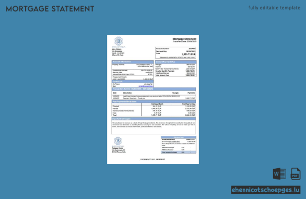 Italienische Hypothekenabrechnung der Bank von Italien (Word- und PDF-Beispiel)